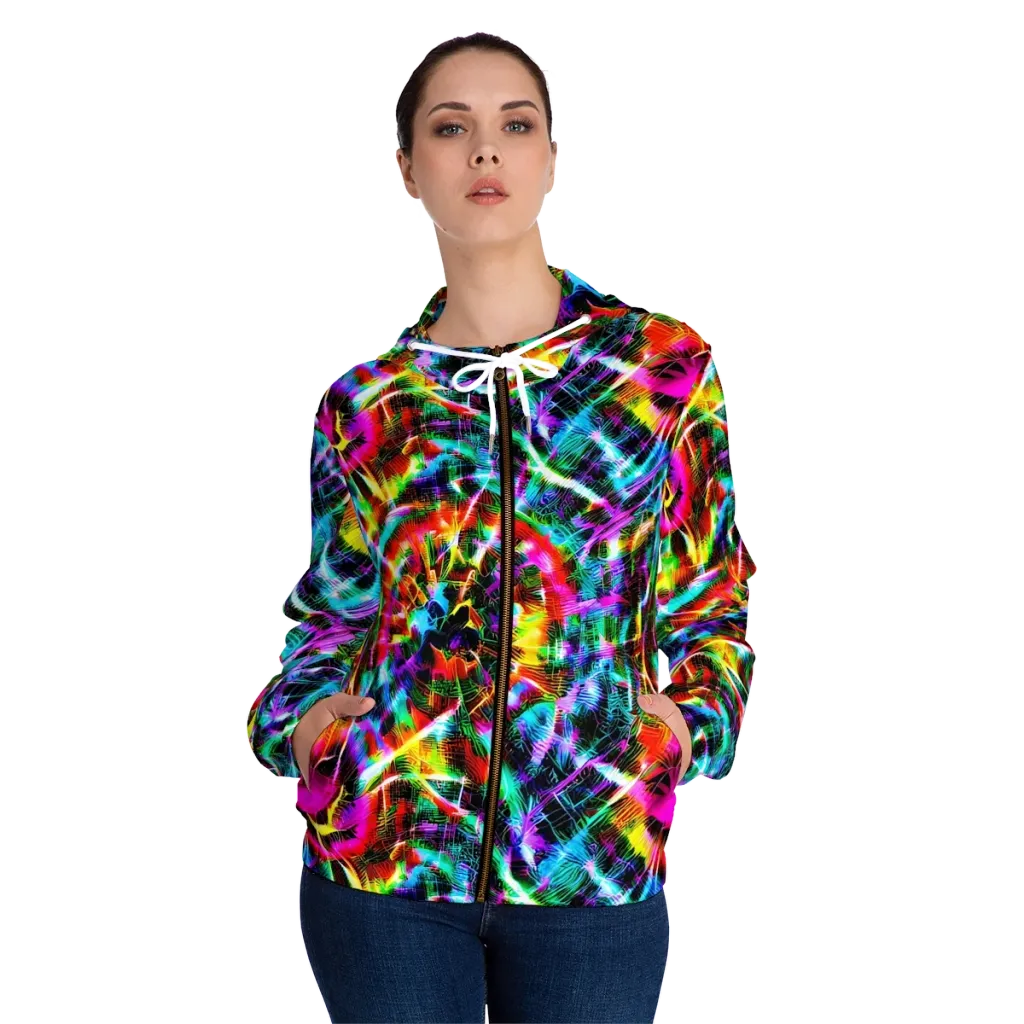 Cyber Kaleidoscope on Women's Full-Zip Hoodie — Front On Person