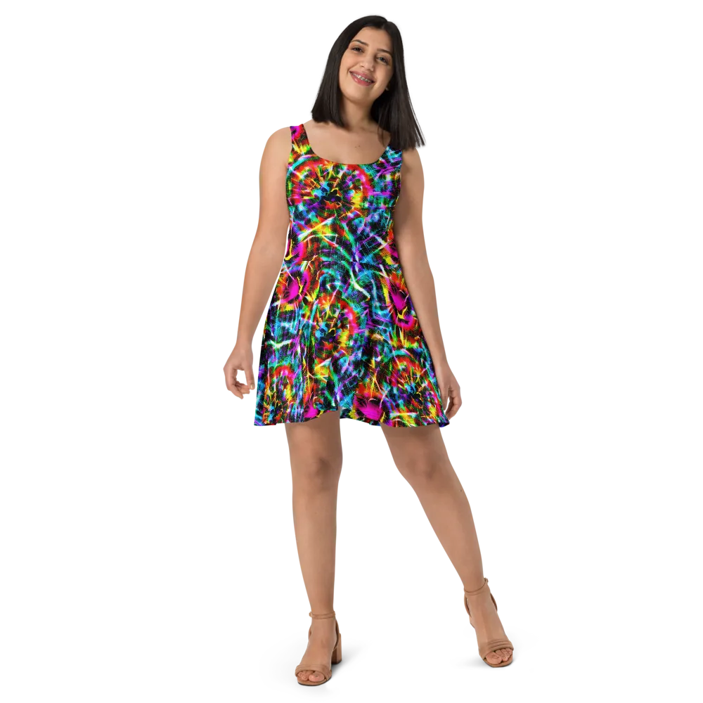 Cyber Kaleidoscope on Skater Dress — Front