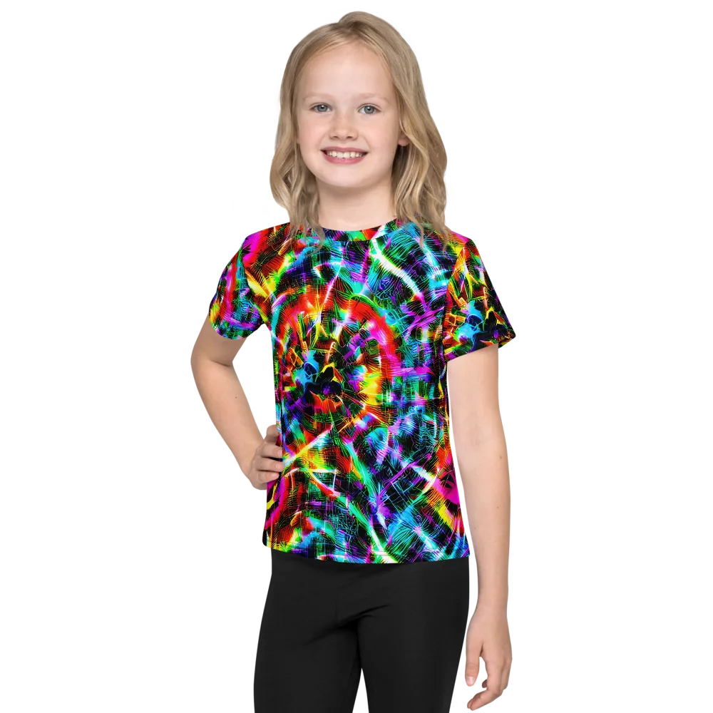 Cyber Kaleidoscope on Kids Crew Neck T-Shirt — Front