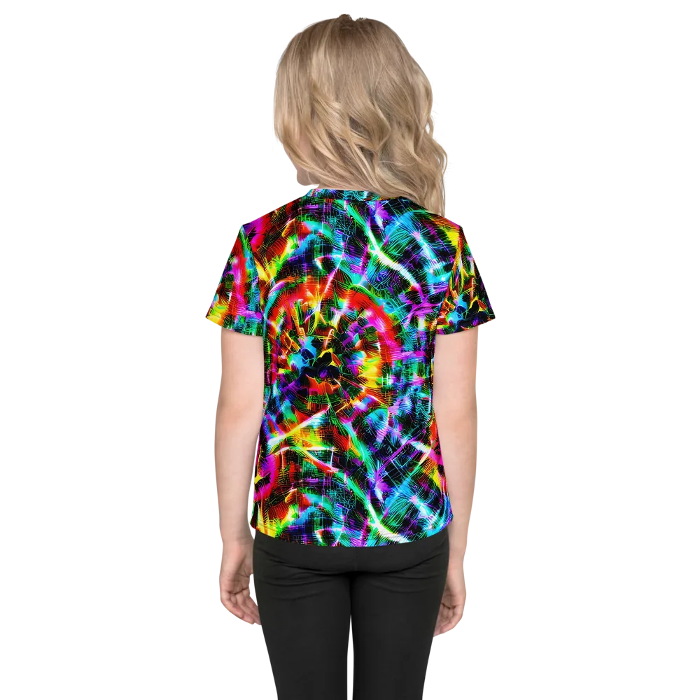 Cyber Kaleidoscope on Kids Crew Neck T-Shirt — Back