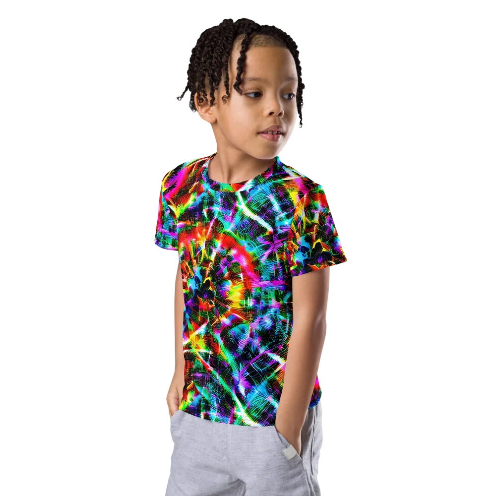 Cyber Kaleidoscope on Kids Crew Neck T-Shirt — Left Front