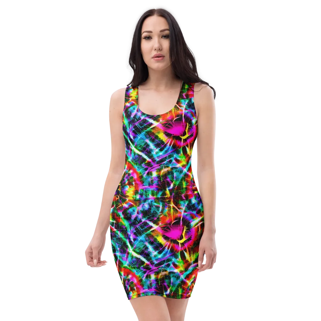 Cyber Kaleidoscope on Bodycon Dress — Front