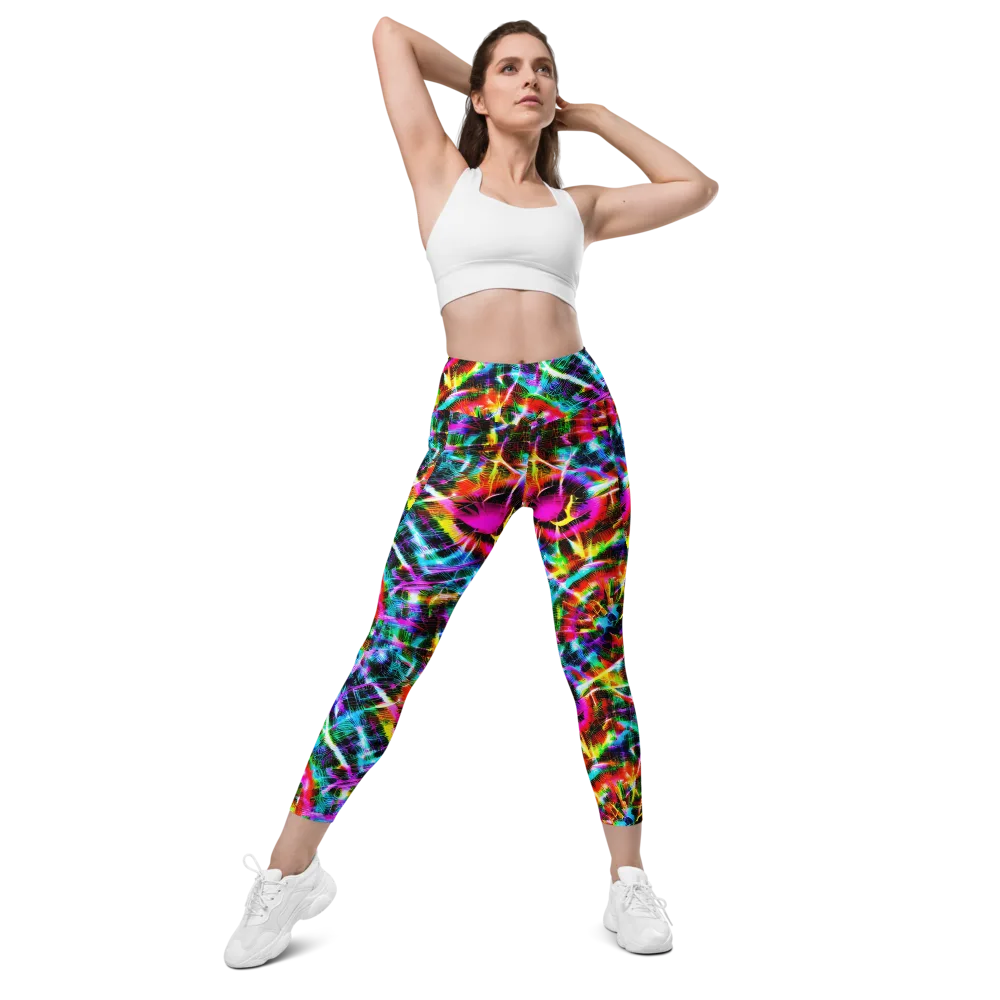 Cyber Kaleidoscope on Leggings with Pockets — Front