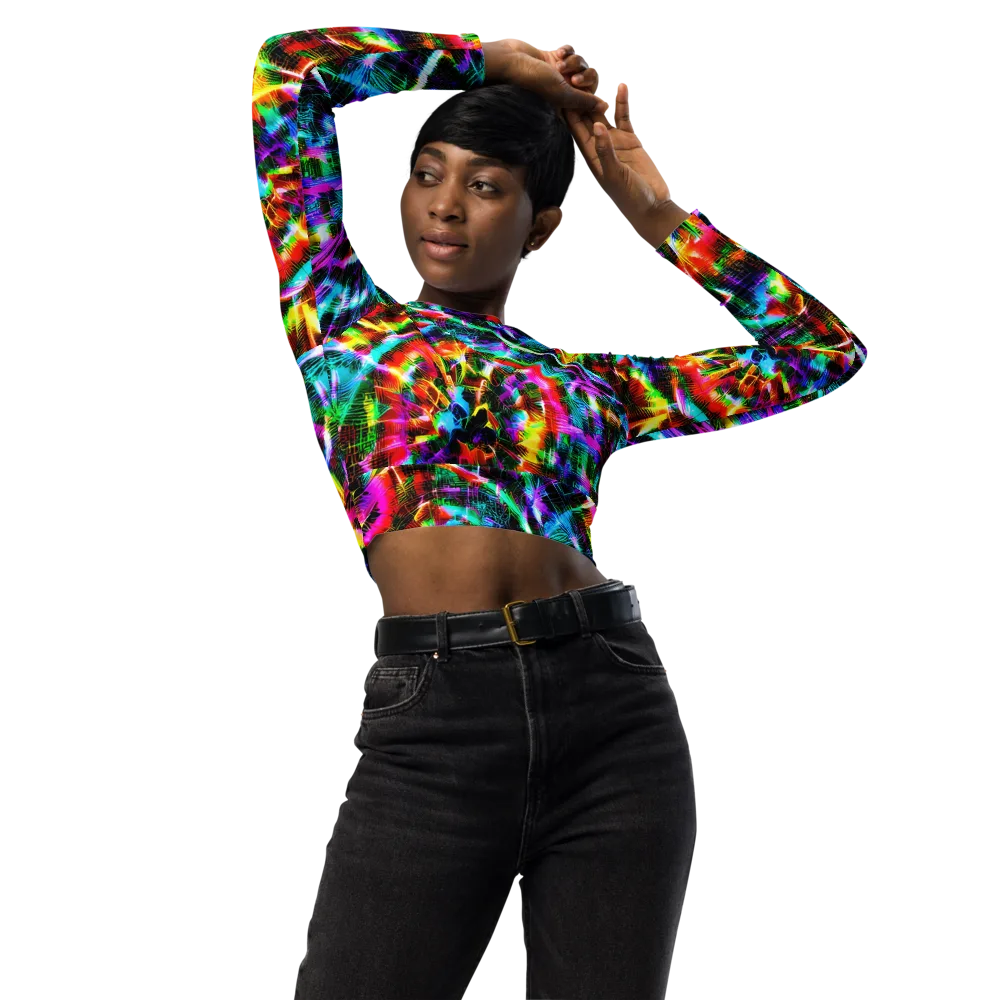 Cyber Kaleidoscope on Long Sleeve Crop Top — Front