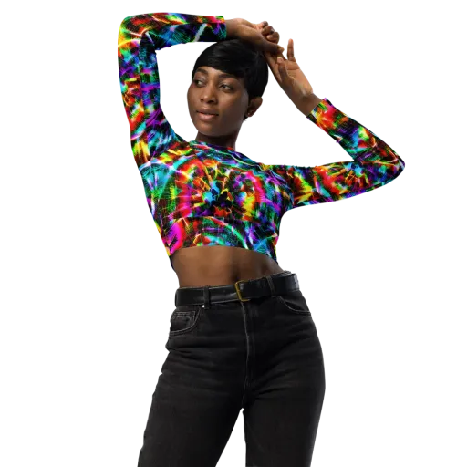 Cyber Kaleidoscope on a Long Sleeve Crop Top