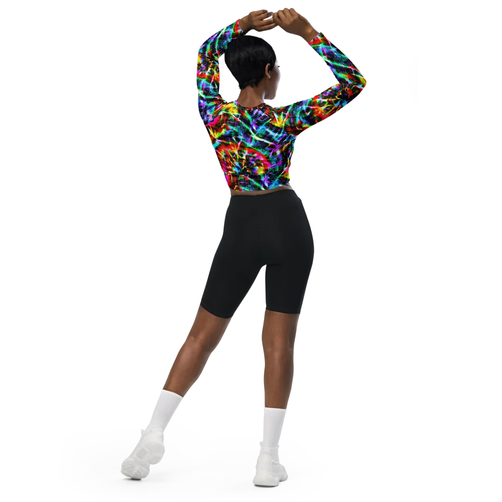 Cyber Kaleidoscope on Long Sleeve Crop Top — Back