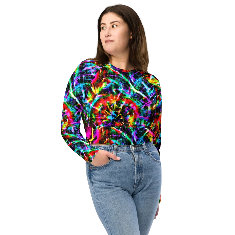 Cyber Kaleidoscope on Long Sleeve Crop Top — Front