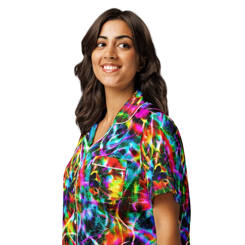 Cyber Kaleidoscope on Women's Short Sleeve Pajama Top — Left Front
