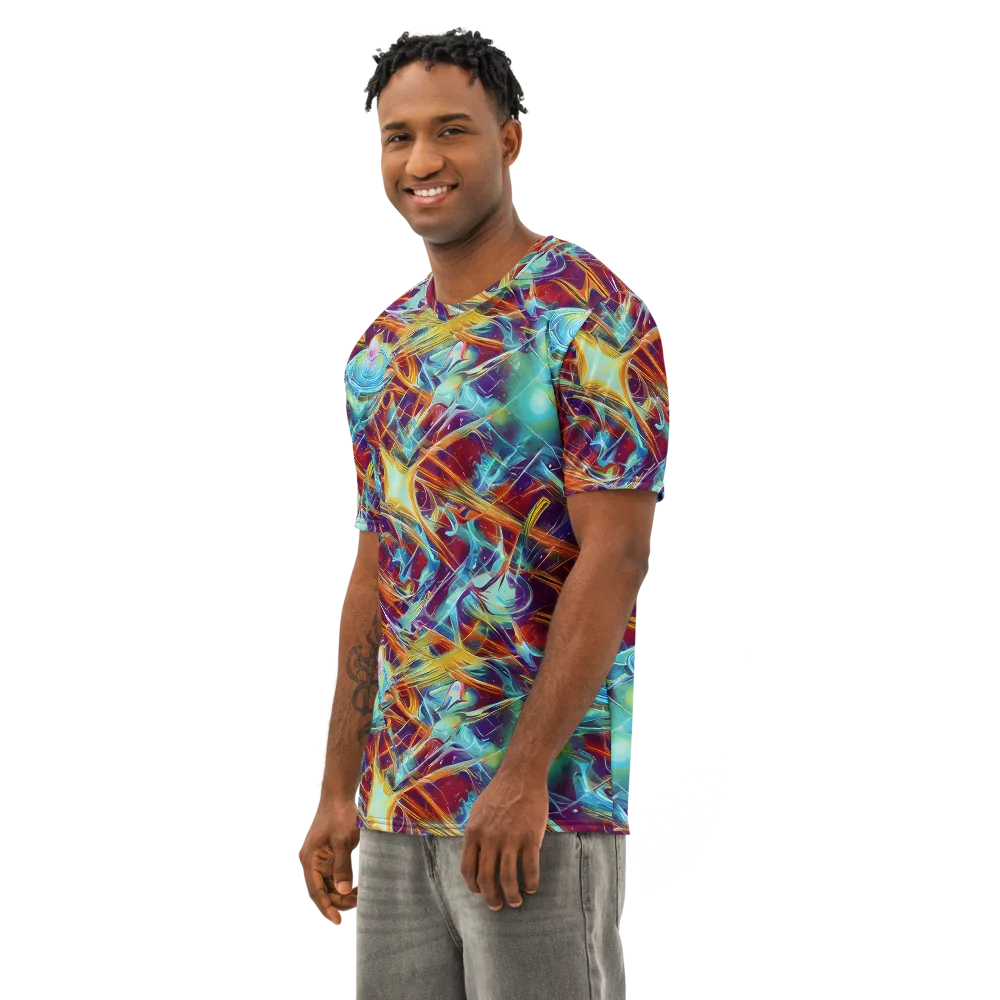 Turquoise Emberglass on Men's Cotton Crew Neck T-Shirt — Left Front