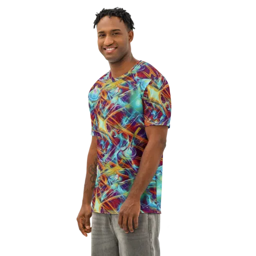 Turquoise Emberglass on a Men's Cotton Crew Neck T-Shirt