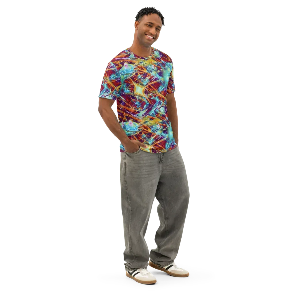 Turquoise Emberglass on Men's Cotton Crew Neck T-Shirt — Right Front
