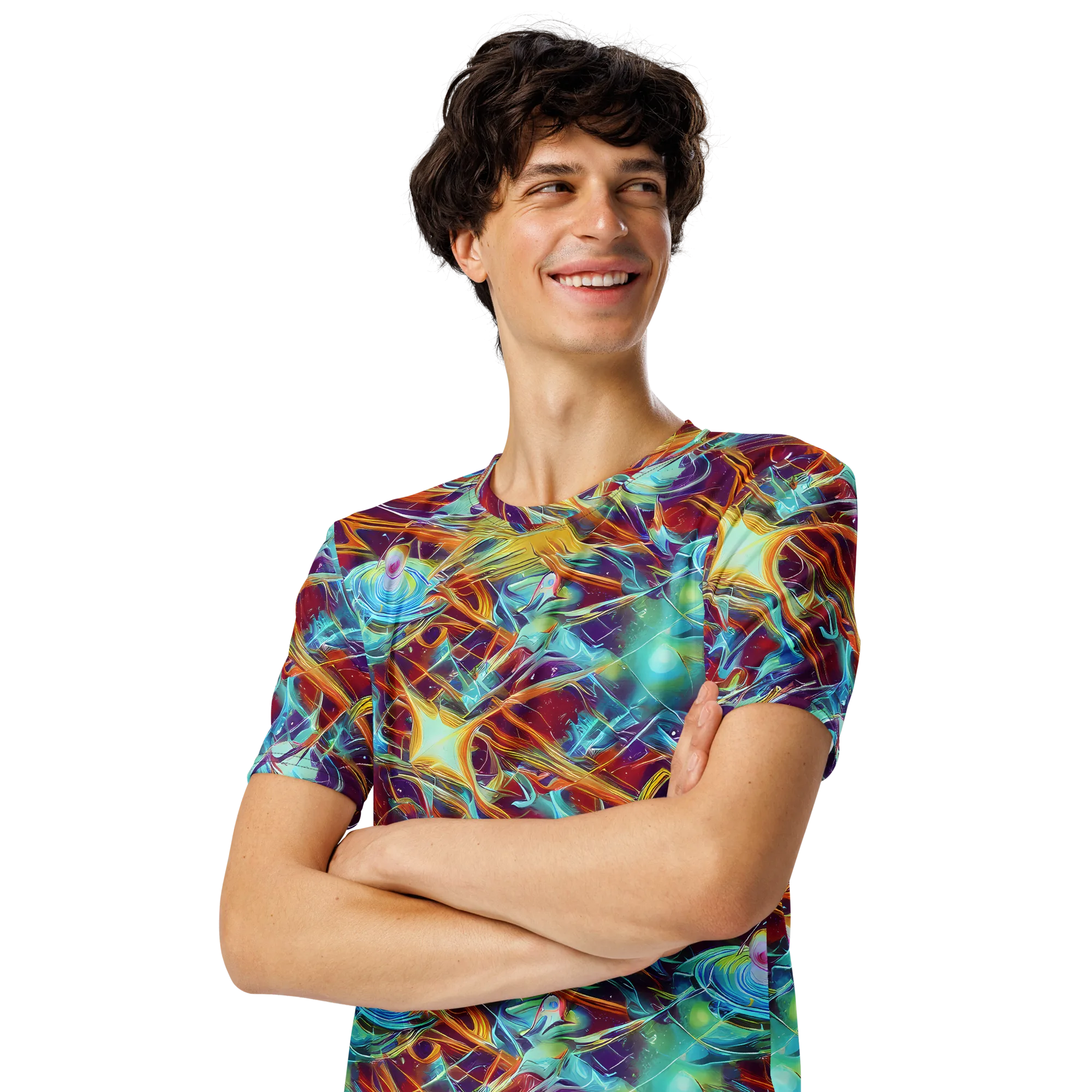 Turquoise Emberglass on Men's Crew Neck T-Shirt — Left Front
