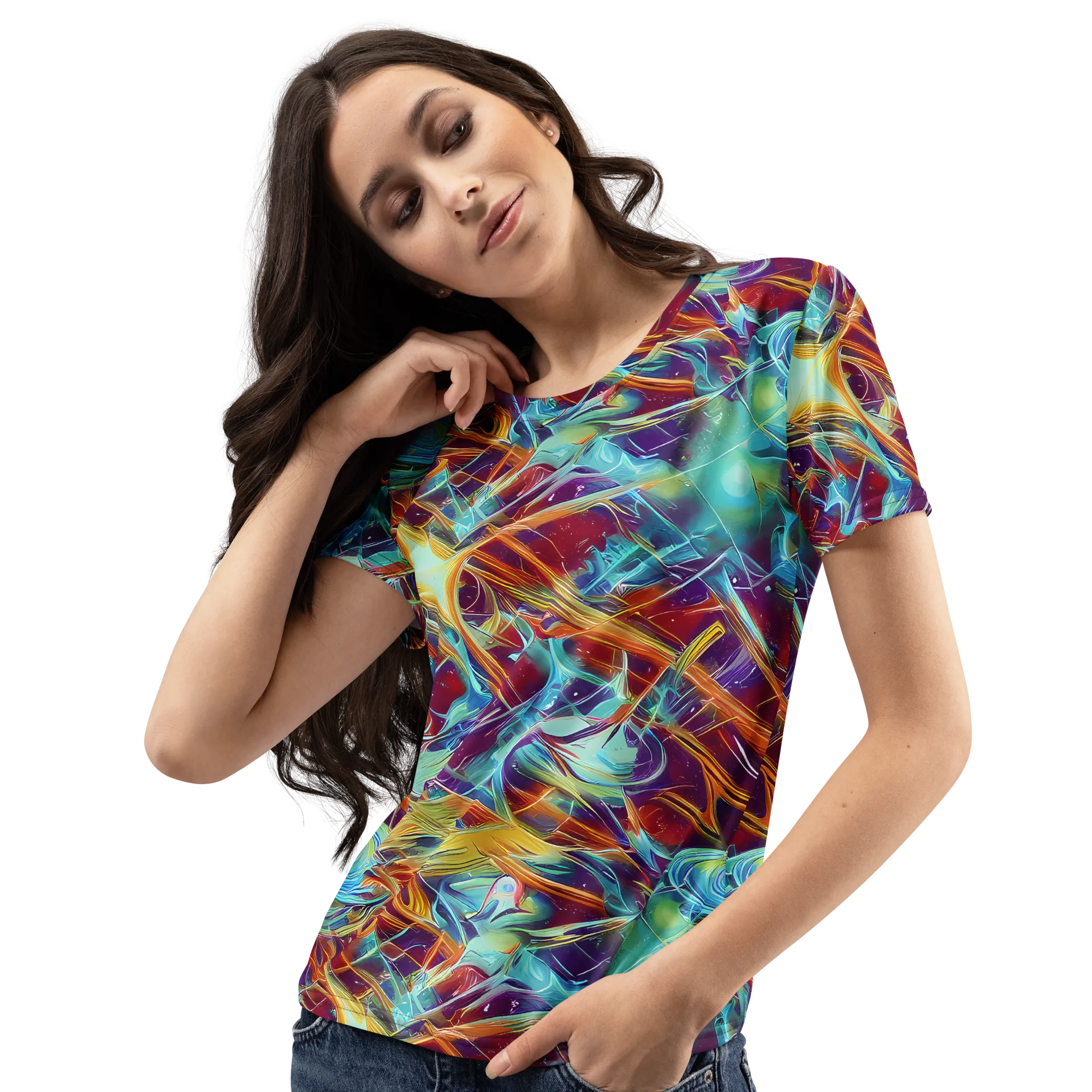 Turquoise Emberglass on Women's Crew Neck T-Shirt — Left Front