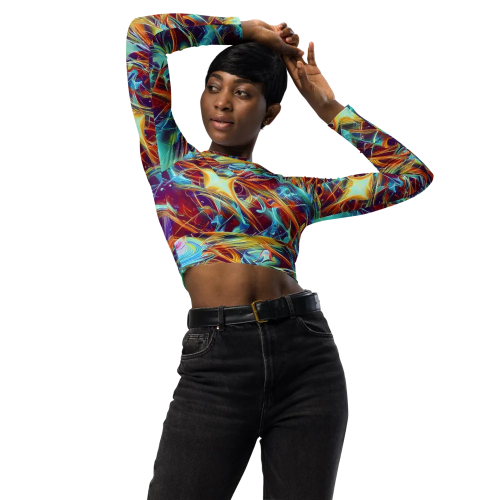Turquoise Emberglass on Long Sleeve Crop Top — Front