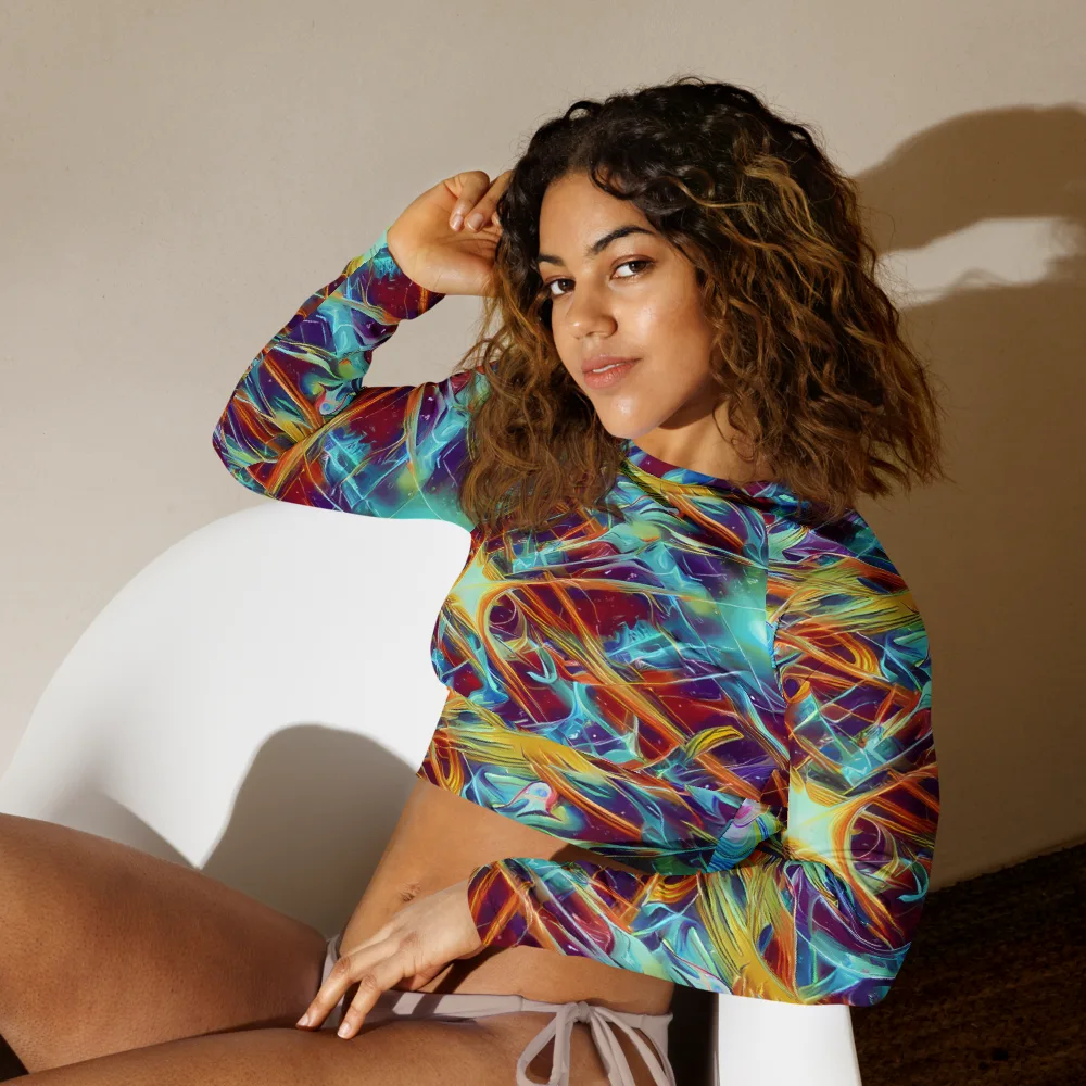Turquoise Emberglass on Long Sleeve Crop Top — Left Front