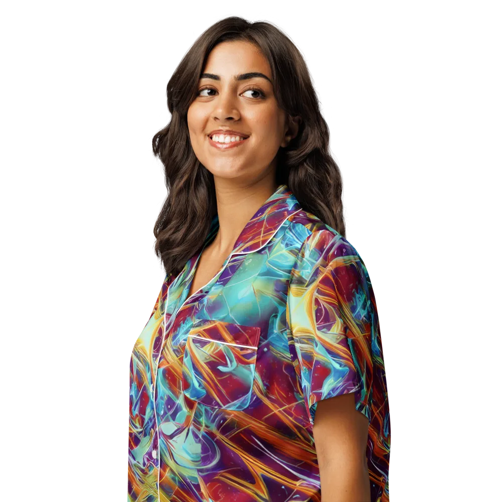 Turquoise Emberglass on Women's Short Sleeve Pajama Top — Left Front