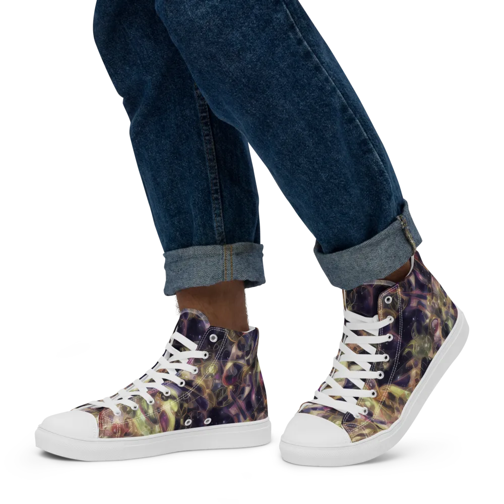 Galactic Drapery on Men's High Top Canvas Shoes — Left