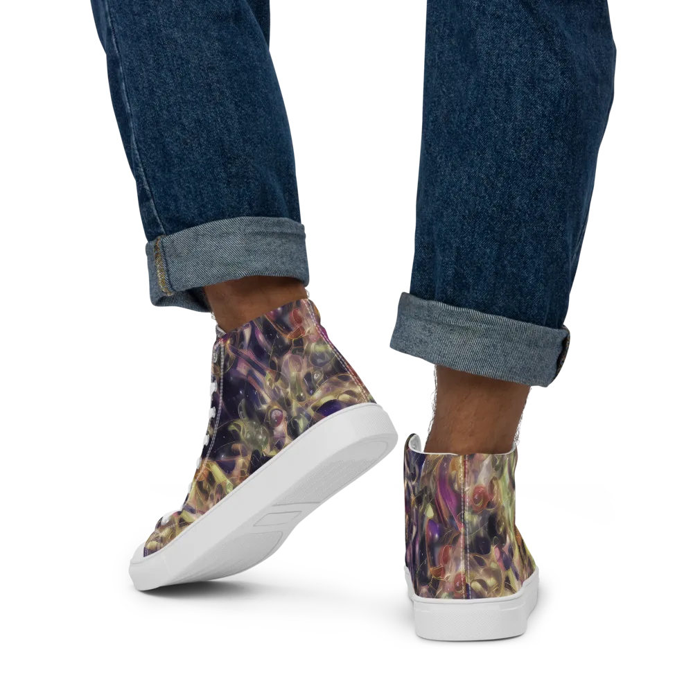 Galactic Drapery on Men's High Top Canvas Shoes — Back