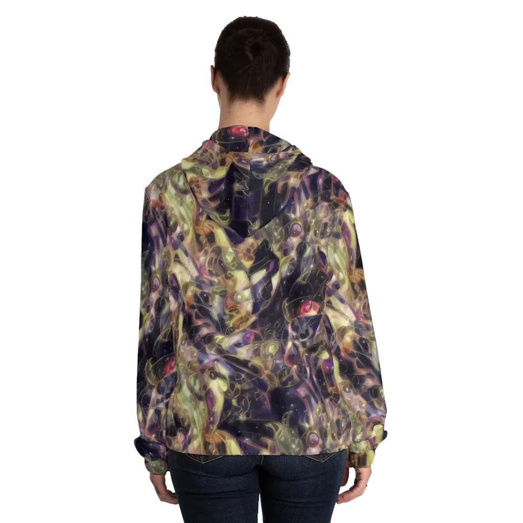 Galactic Drapery on Women's Full-Zip Hoodie — Back On Person