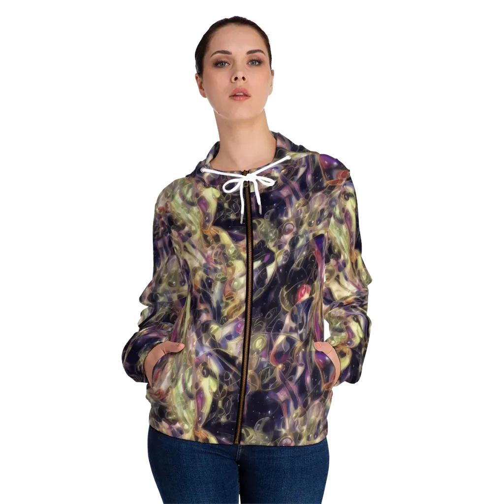 Galactic Drapery on Women's Full-Zip Hoodie — Front On Person