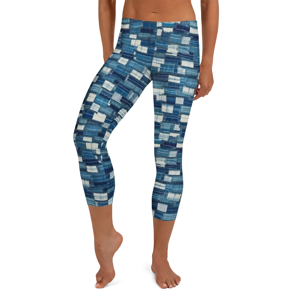 Indigo Patchwork on Capri Leggings — Front
