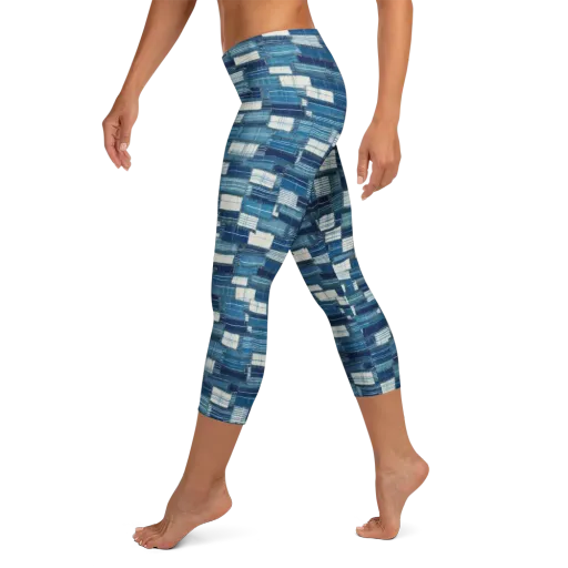 Indigo Patchwork on a Capri Leggings