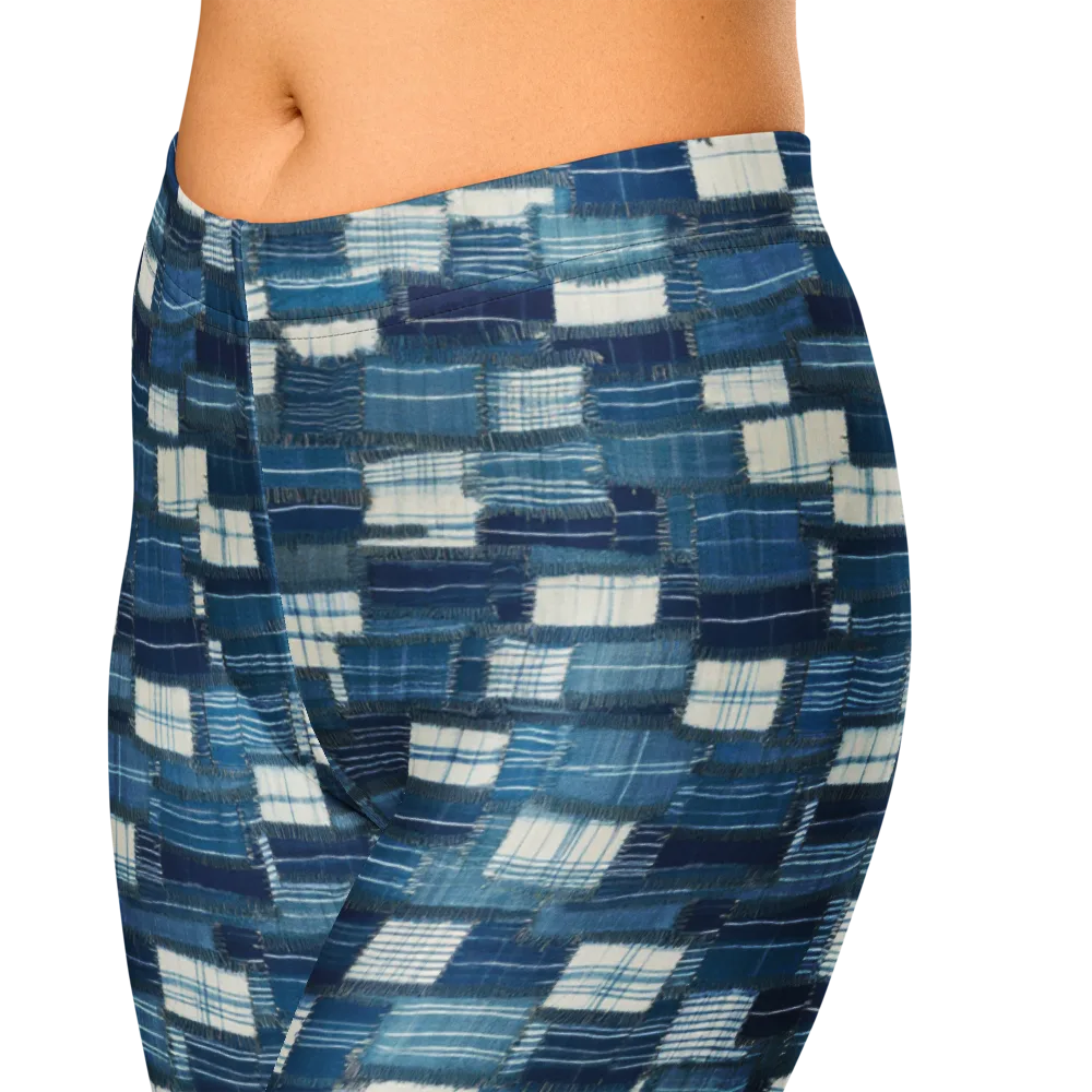 Indigo Patchwork on Capri Leggings — Zoomed-in