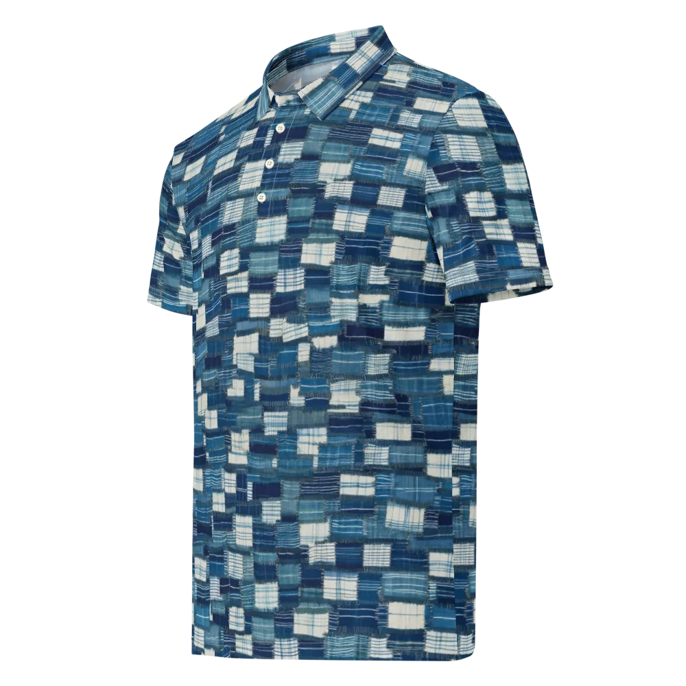 Indigo Patchwork on Men's Slim Fit Polo Shirt — Left Front