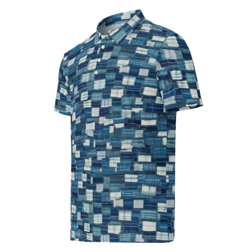 Indigo Patchwork on a Men's Slim Fit Polo Shirt