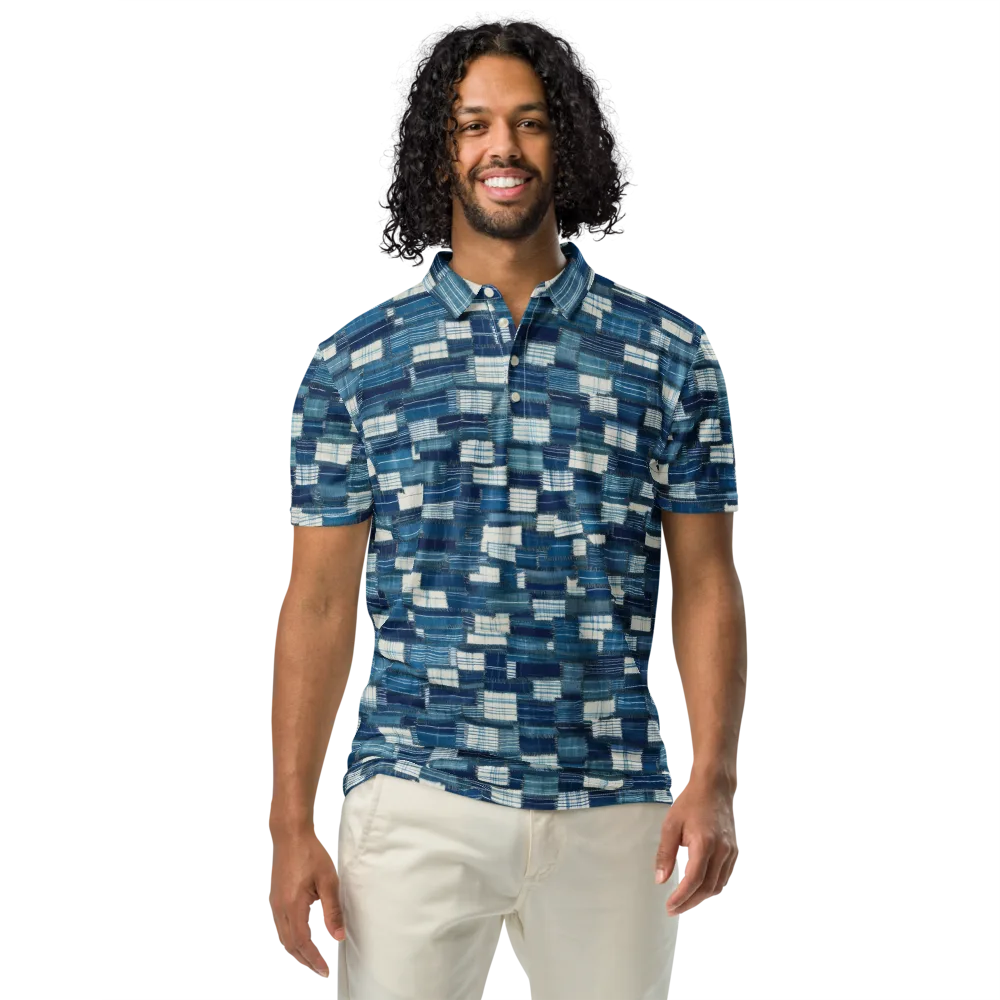 Indigo Patchwork on Men's Slim Fit Polo Shirt — Front