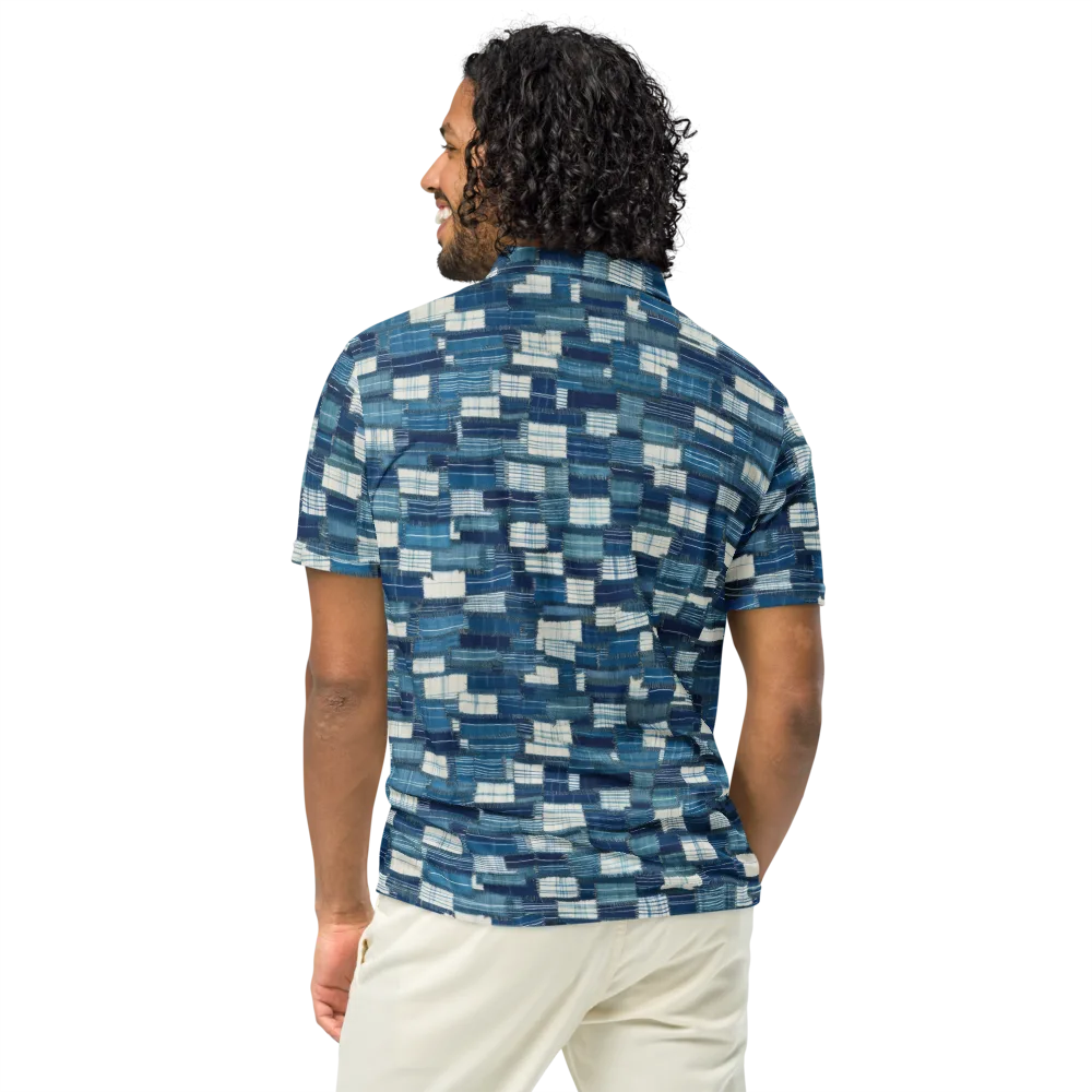 Indigo Patchwork on Men's Slim Fit Polo Shirt — Back
