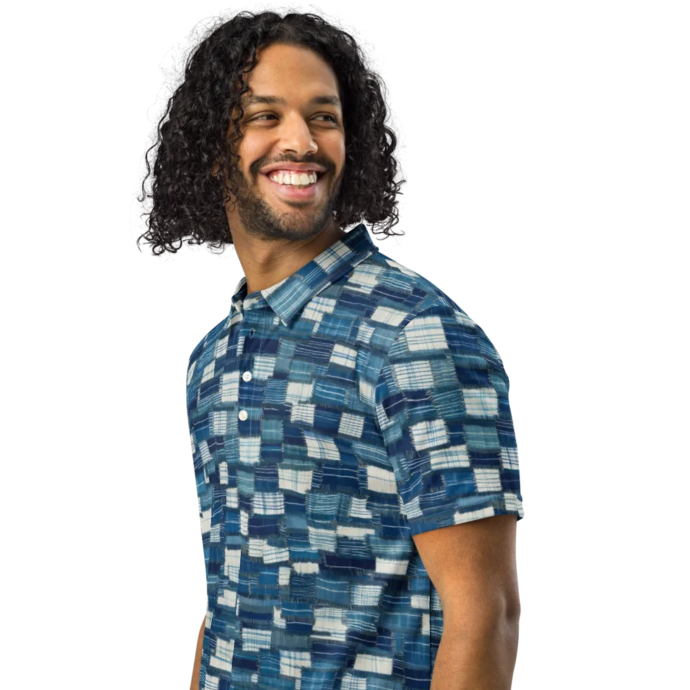Indigo Patchwork on Men's Slim Fit Polo Shirt — Left Front