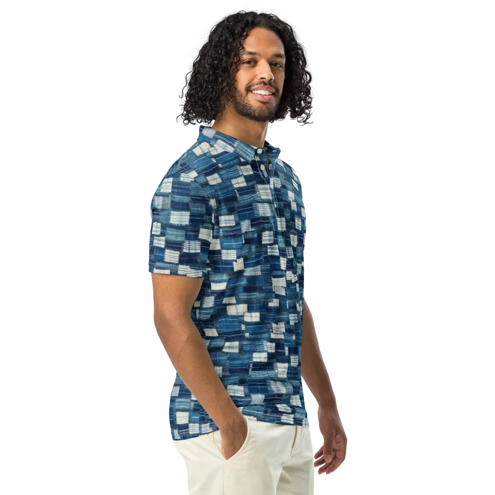 Indigo Patchwork on Men's Slim Fit Polo Shirt — Right Front