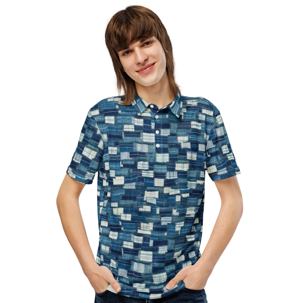 Indigo Patchwork on Men's Slim Fit Polo Shirt — Front