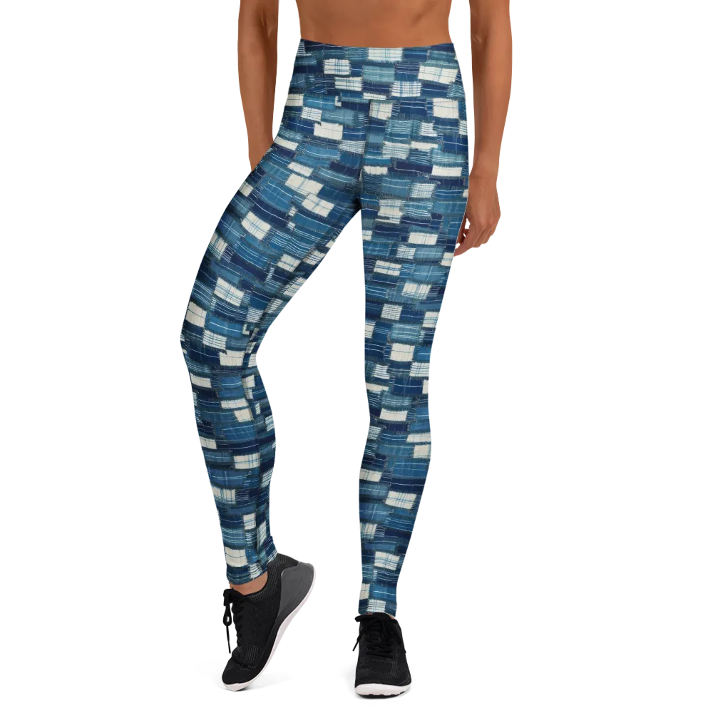 Indigo Patchwork on Yoga Leggings — Front