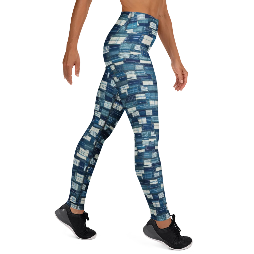 Indigo Patchwork on Yoga Leggings — Right