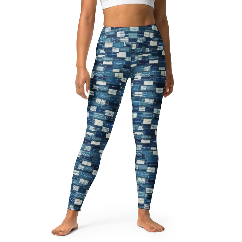 Indigo Patchwork on Yoga Leggings — Front