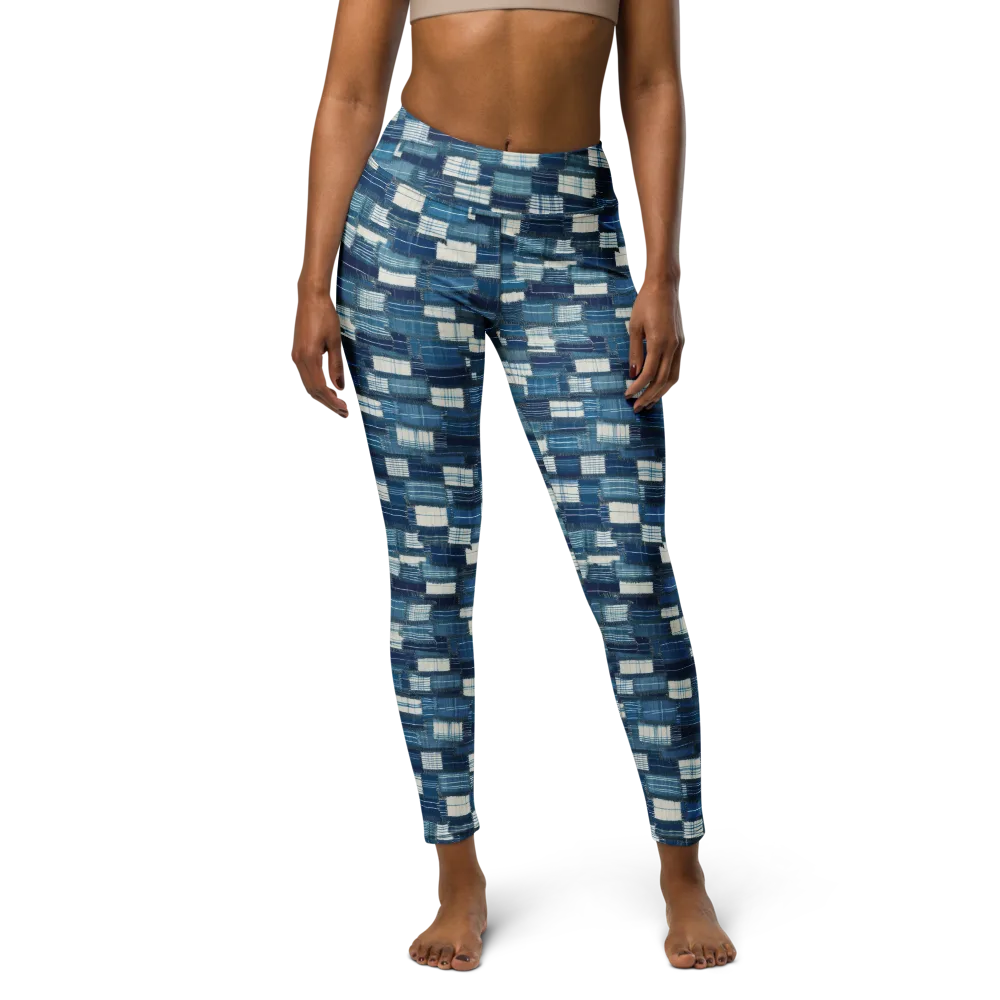 Indigo Patchwork on Yoga Leggings — Front