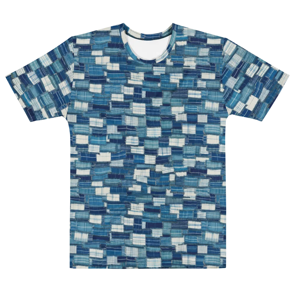 Indigo Patchwork on Men's Cotton Crew Neck T-Shirt — Front