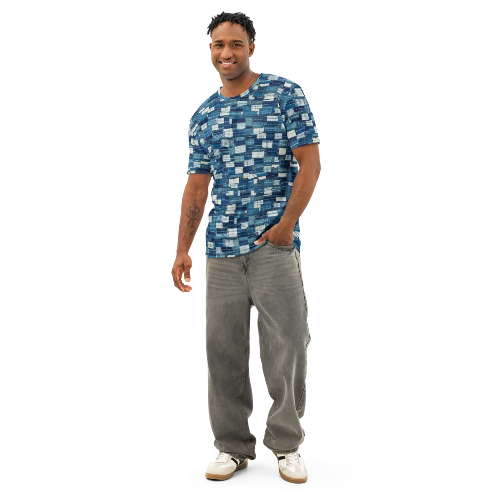 Indigo Patchwork on Men's Cotton Crew Neck T-Shirt — Front