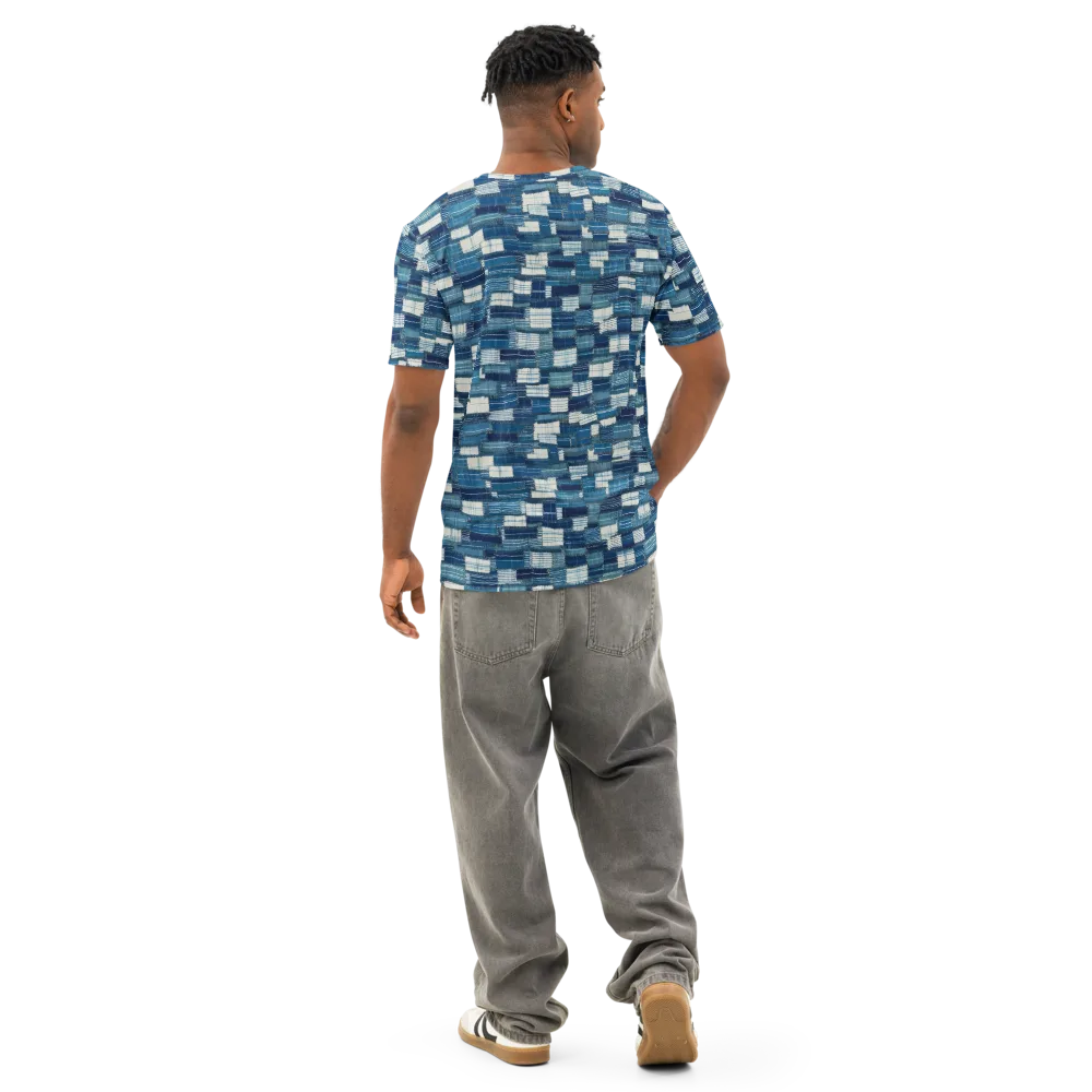 Indigo Patchwork on Men's Cotton Crew Neck T-Shirt — Back