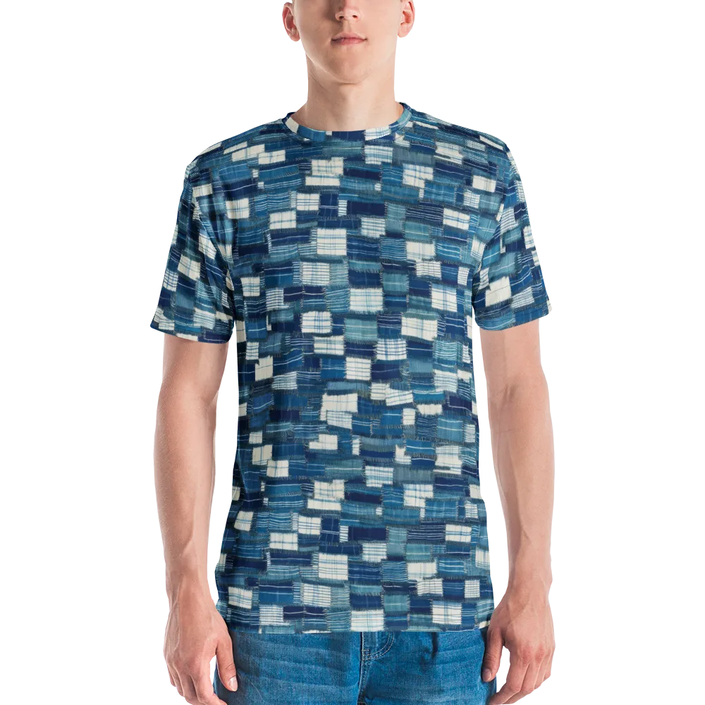 Indigo Patchwork on Men's Crew Neck T-Shirt — Front