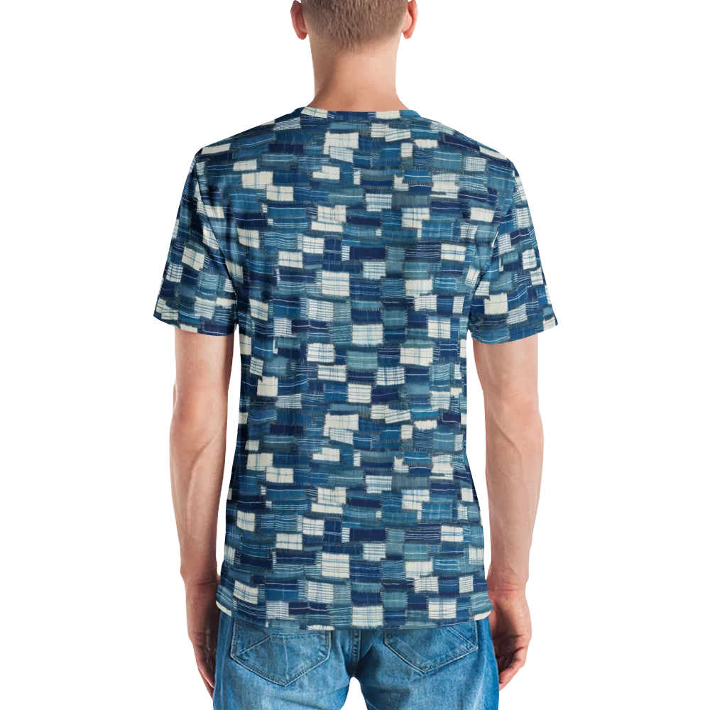 Indigo Patchwork on Men's Crew Neck T-Shirt — Back