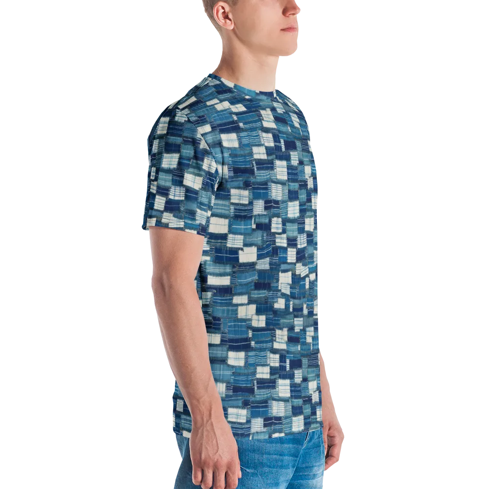 Indigo Patchwork on Men's Crew Neck T-Shirt — Right