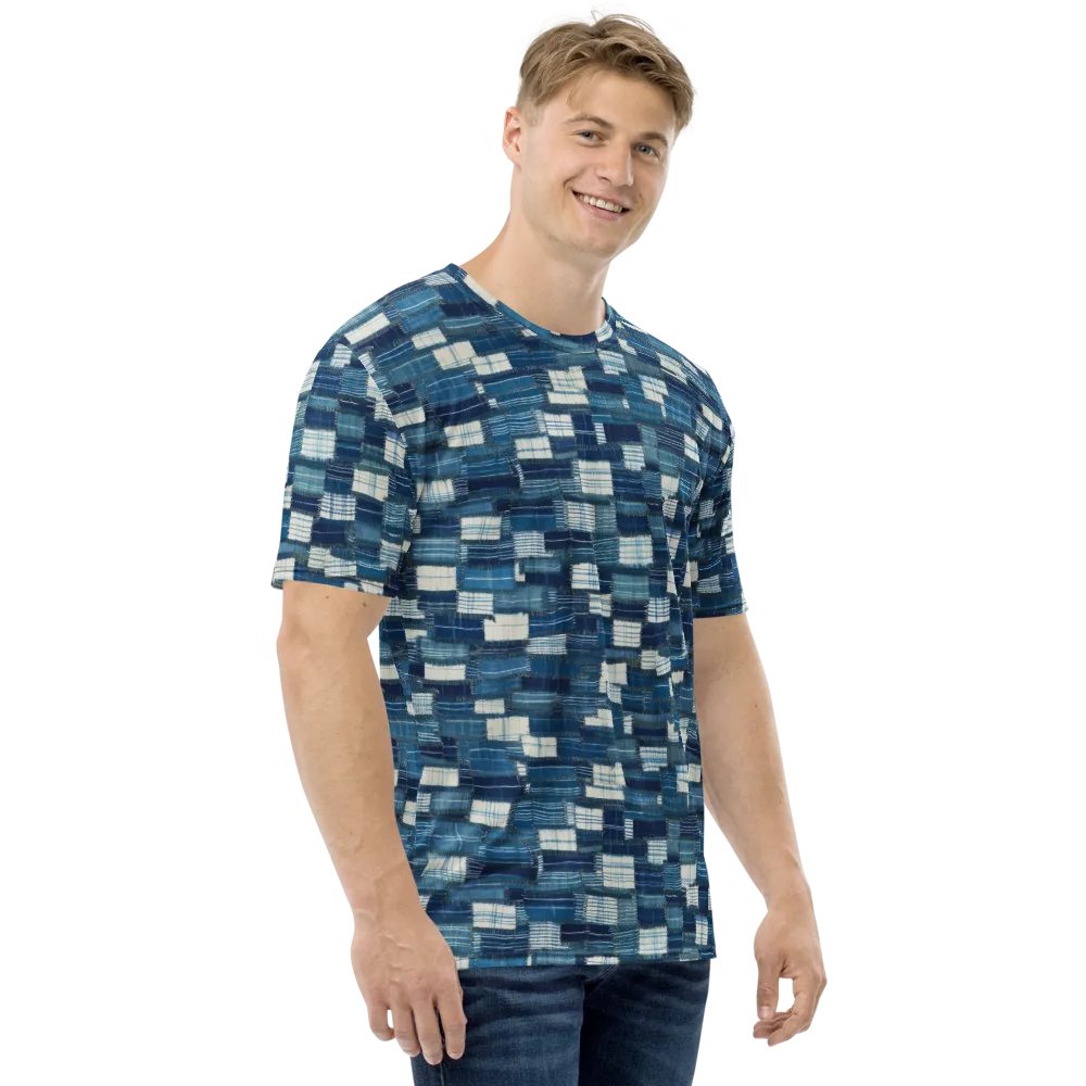 Indigo Patchwork on Men's Crew Neck T-Shirt — Right