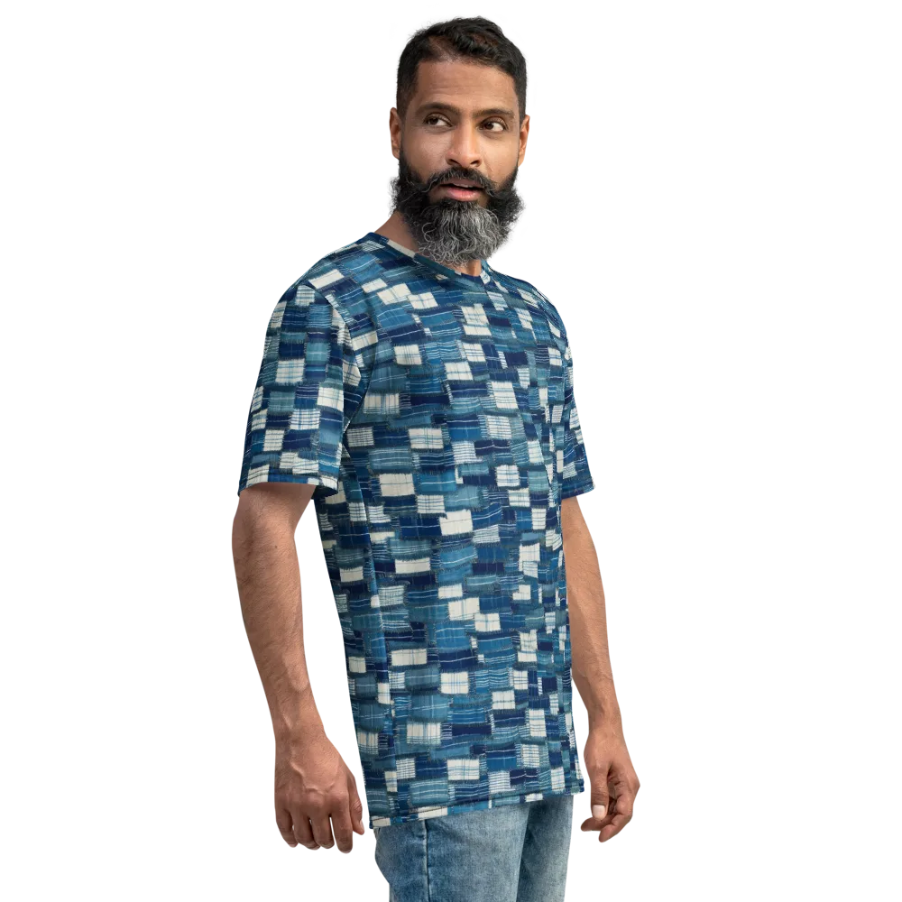 Indigo Patchwork on Men's Crew Neck T-Shirt — Right