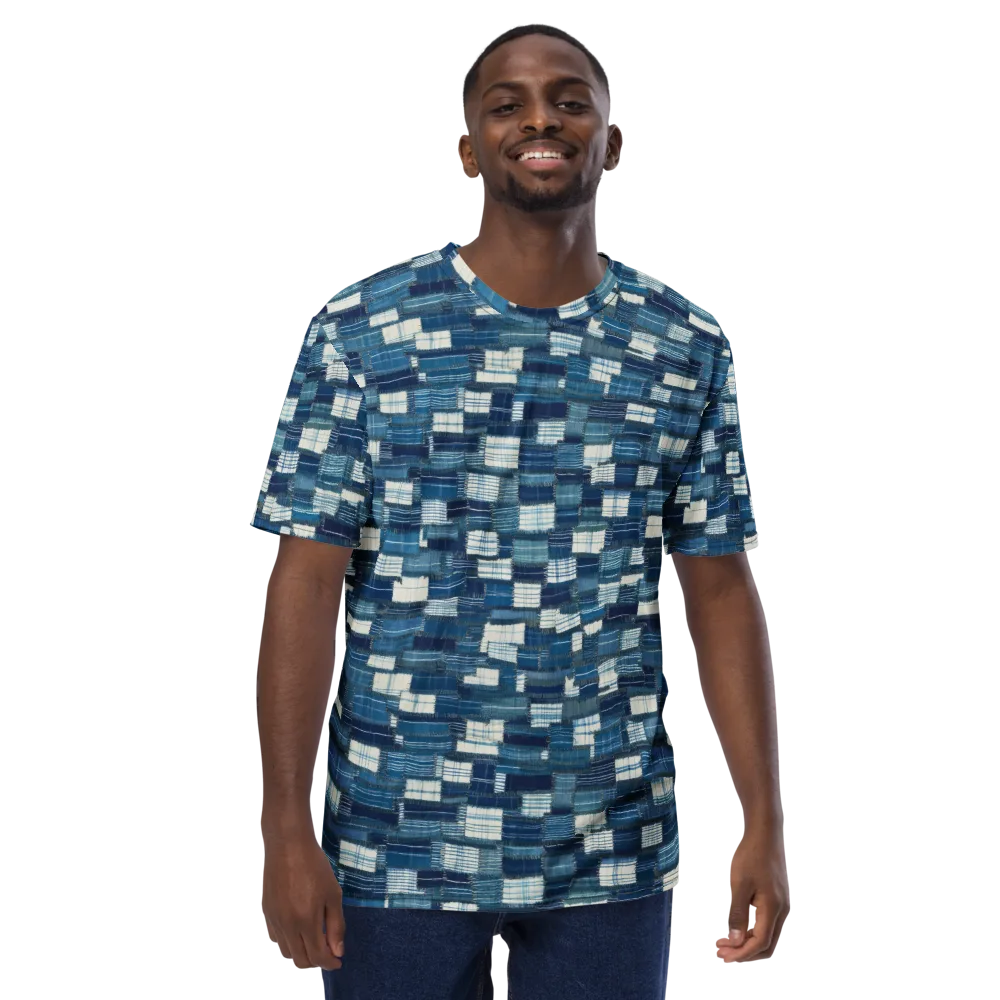 Indigo Patchwork on Men's Crew Neck T-Shirt — Front