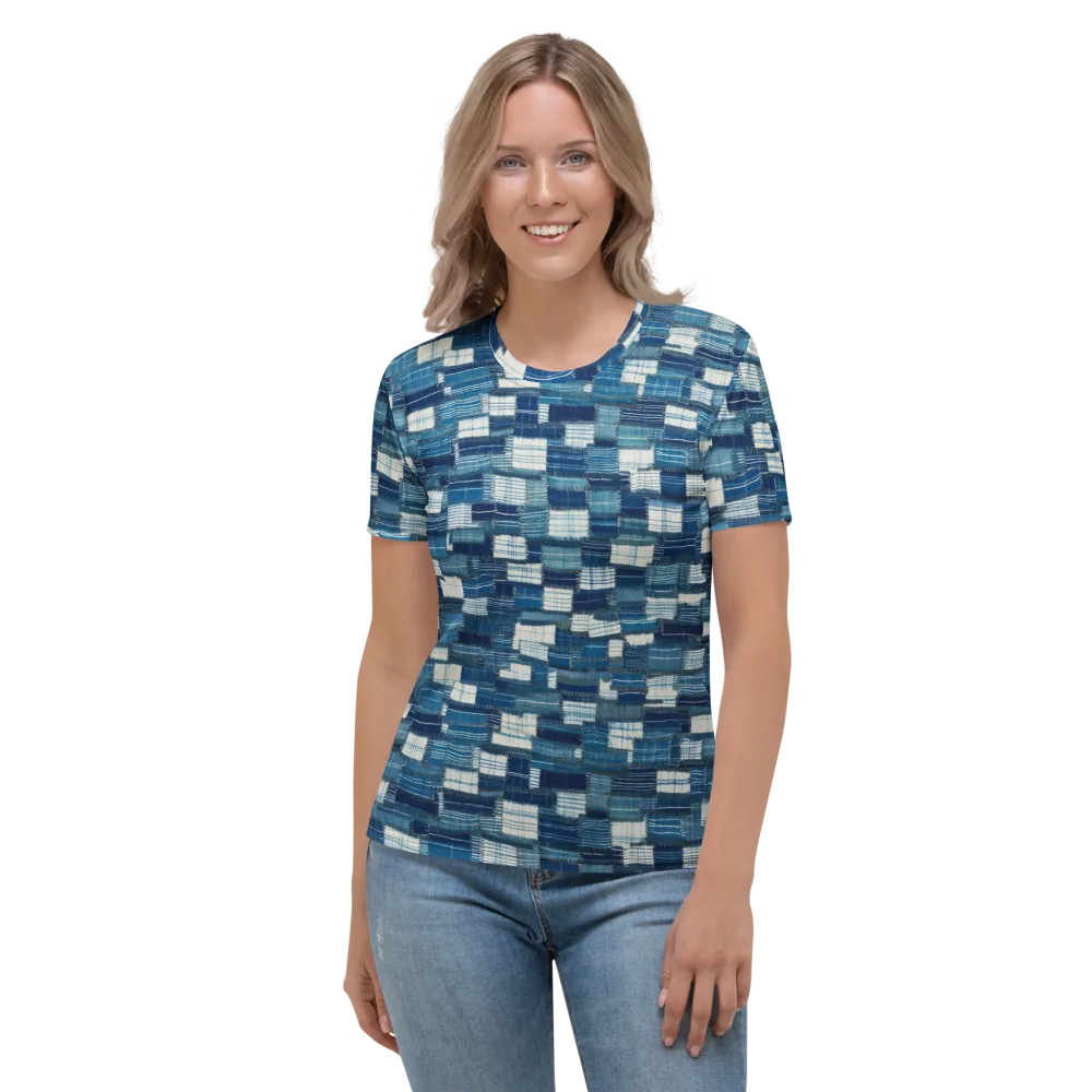 Indigo Patchwork on Women's Crew Neck T-Shirt — Front