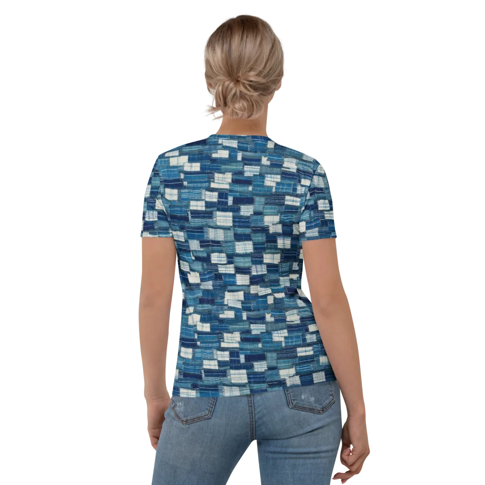 Indigo Patchwork on Women's Crew Neck T-Shirt — Back