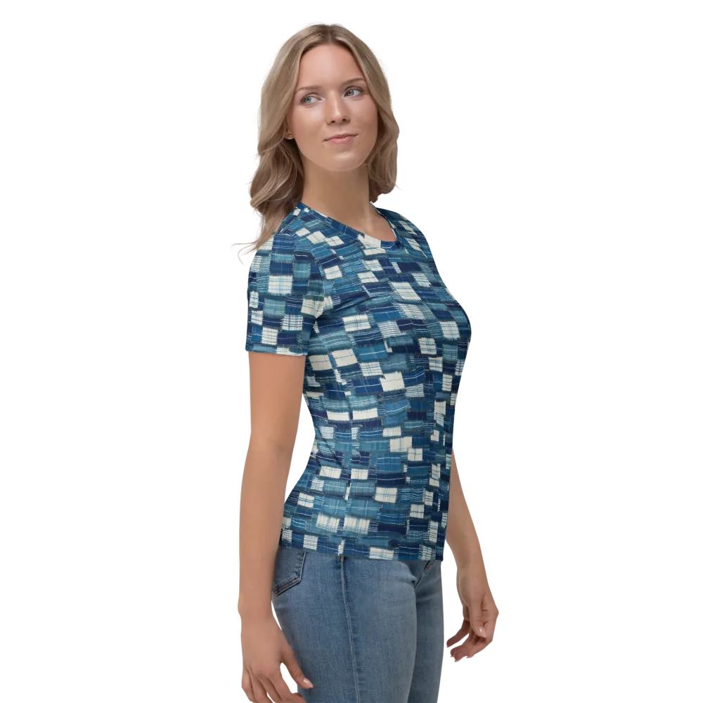 Indigo Patchwork on Women's Crew Neck T-Shirt — Right